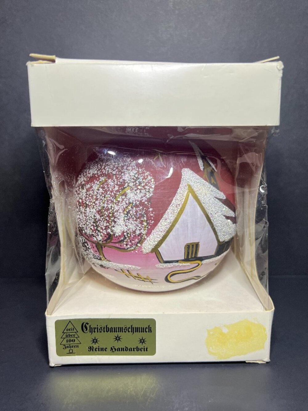 VTG German Christbaumschmuck Large Hand Painted Glass Christmas Ball Ornament 4"